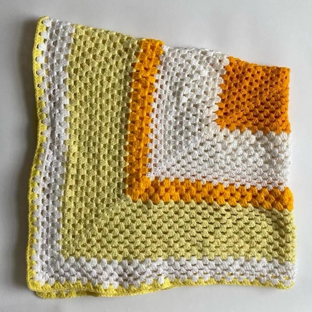 Vintage Handmade Crochet Throw Blanket in Yellow and Orange